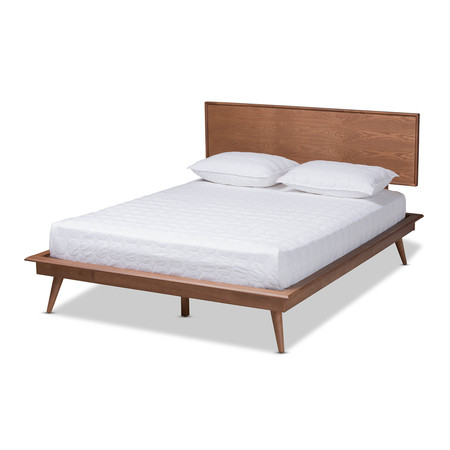 Baxton Studio Karine Mid-Century Walnut Brown Finished Wood Queen Size Platform Bed 156-9802-9803